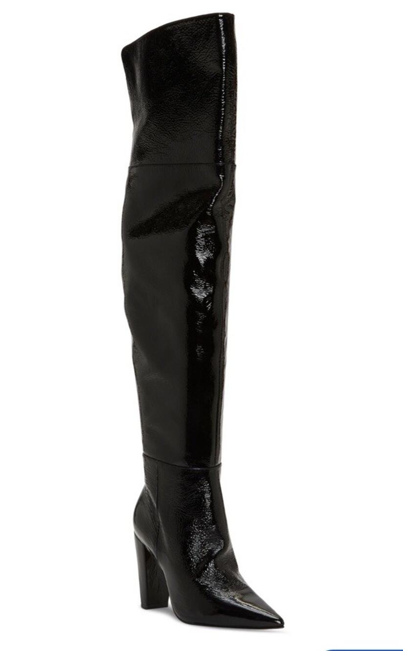 NEW Vince Camuto Minnada Patent Leather Over Knee Boots Black 9W Pointed Toe